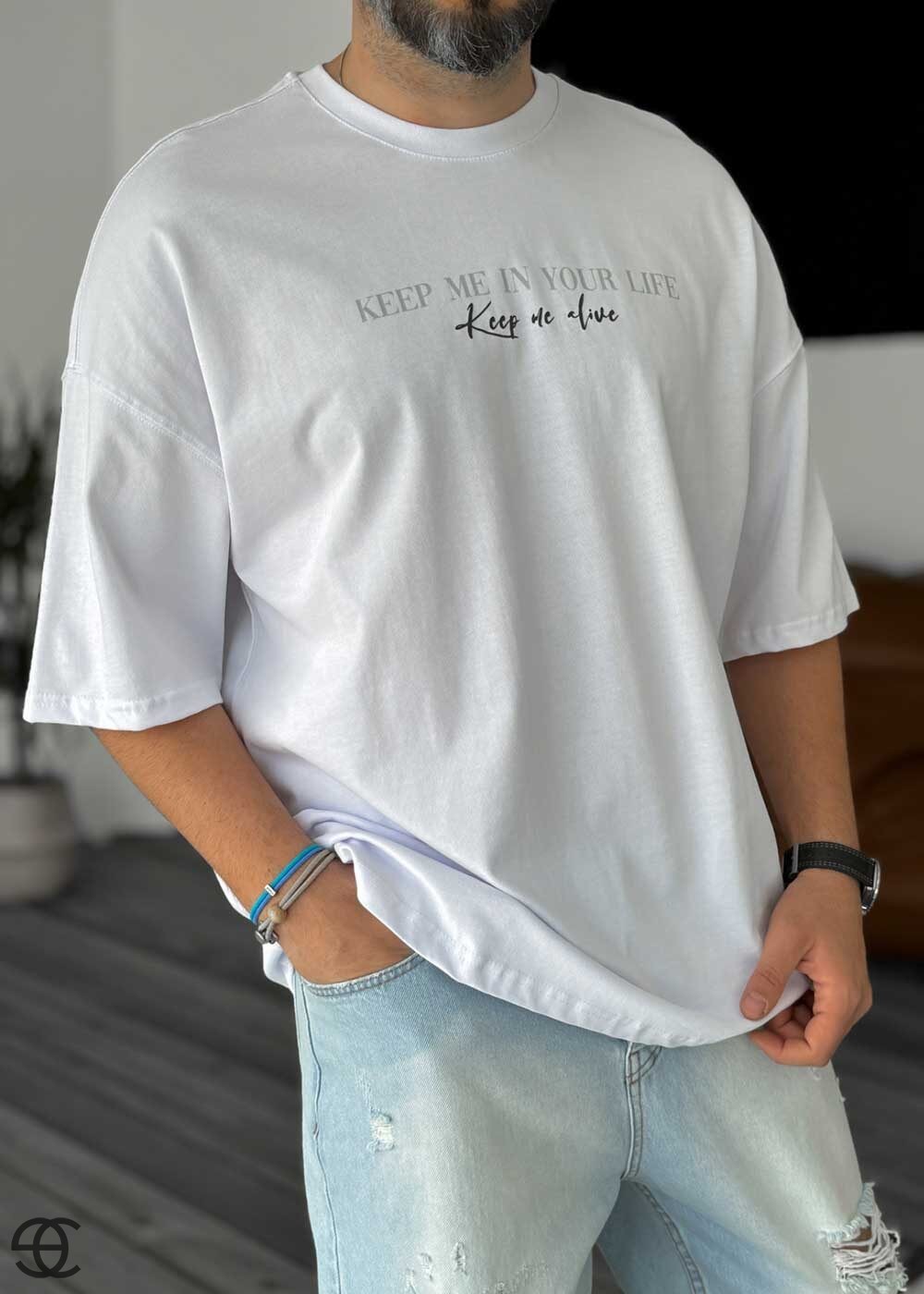 Keep Me Oversized T-Shirt Με Τύπωμα - Λευκό