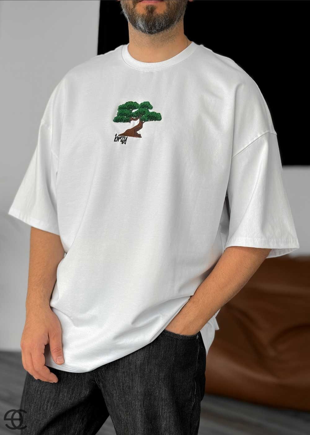 Tree Oversized T-Shirt Με Κεντημένο Σχέδιο - Λευκό